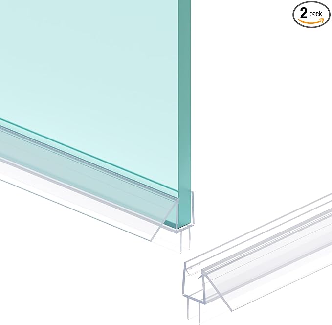 Shower Door Bottom Seal Strip, 2PCS Seal Strip, Ultra Clear PVC, 36" Length, Fits 8mm Thick Glass, Prevents Leaks, Easy Installation, No Adhesive Required (Ultra Clear, 36in for 5/16"(8mm) Door)