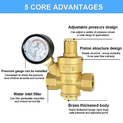 Water Pressure Regulator 1/2 inch with Gauge, Made of 100% High - Image 7