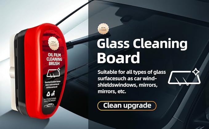 LDSK Car oil film removal brush Car glass oil film remover Premium oil film removal cleaner Glass oil film fast cleaner Car window cleaner Premium microfiber applicator (1, Red)