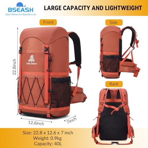 Bseash 40L Waterproof Hiking Backpack with Rain Cover - Image 3