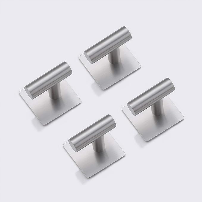 Adhesive Towel Hook 4 Pack, Bathroom Wall Hooks, Sticky Coat Hooks for Hanging, Closet, Robe Hook SUS304 Stainless Steel Brushed, BTH7204-2-P4