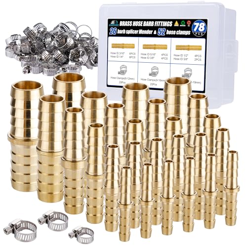 26PCS Brass Hose Barb Fittings Splicer Mender Kit with Pipe Clamp - Image 2