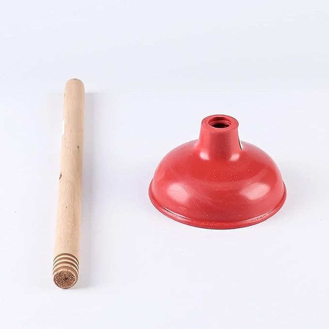 Toilet Plunger Red Heavy Duty Force Cup Rubber with A Long Wooden Handle to Fix Clogged Toilets and Drains, Perfect for Kitchens and Bathrooms (1 pcs)