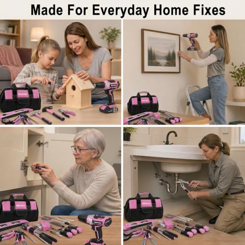 Bielmeier 20V 236Pcs Cordless Pink Drill Set for Women - Image 5