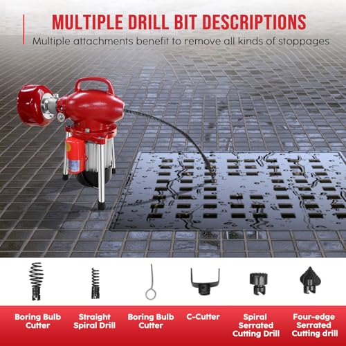 Drain Cleaner Machine 40FT, 350W 2 Cables - Image 5
