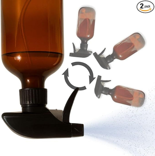 360° Spray Bottle 16oz (2 Pack) | Upside Down Spray Bottles | All Purpose Plastic Amber Spray Bottles