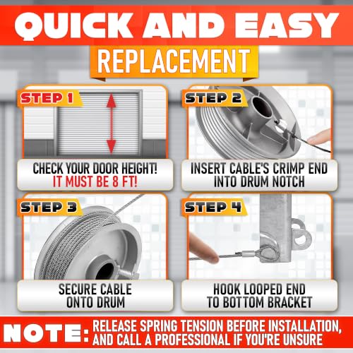 Garage Door Cables for 8 Ft Door, 9 Ft 7 in Galvanized Steel - Image 7
