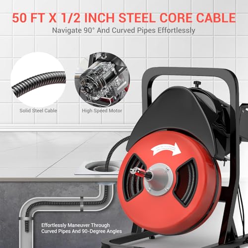 Drain Cleaner Machine 50FT x 1/2'' Sewer Snake For 2 To 4 Pipes - Image 6