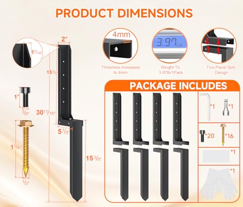Fence Post Repair Kit, Quick Fix Leaning for 4x4/ 6x6 Wood - Image 3