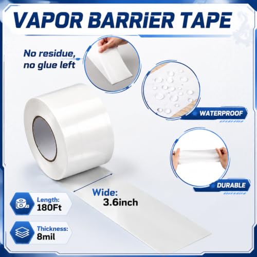 4 Rolls Vapor Barrier Tape, 3.6" x 180 ft, Polyethylene Seam Tape - Image 3