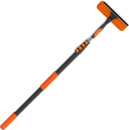 4FT Window Squeegee with Extension Pole, 2-in-1 Squeegee for Window Cleaning, Professional Cleaning Kit for Home with 4FT Telescoping Pole for Outdoor Indoor Use
