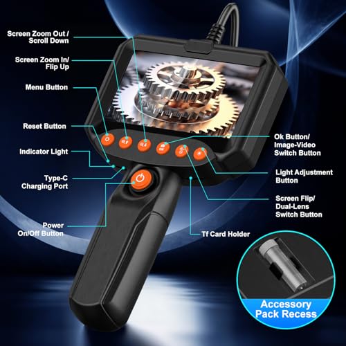 Dual Lens Endoscope Camera with Light, 1920P HD Industrial Borescope with 4.3" LCD, IP67 Waterproof Inspection Camera, 16.4FT Semi-Rigid Cable, 8 LED Lights 32GB Card, for Sewer Pi - Image 8