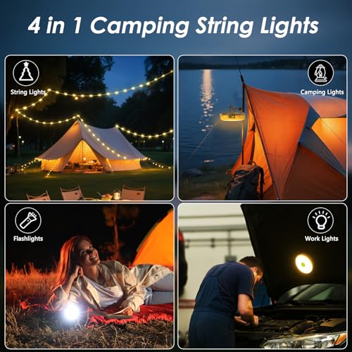 2 Pack Camping String Lights 4 in 1, 8 Modes Rechargeable - Image 3