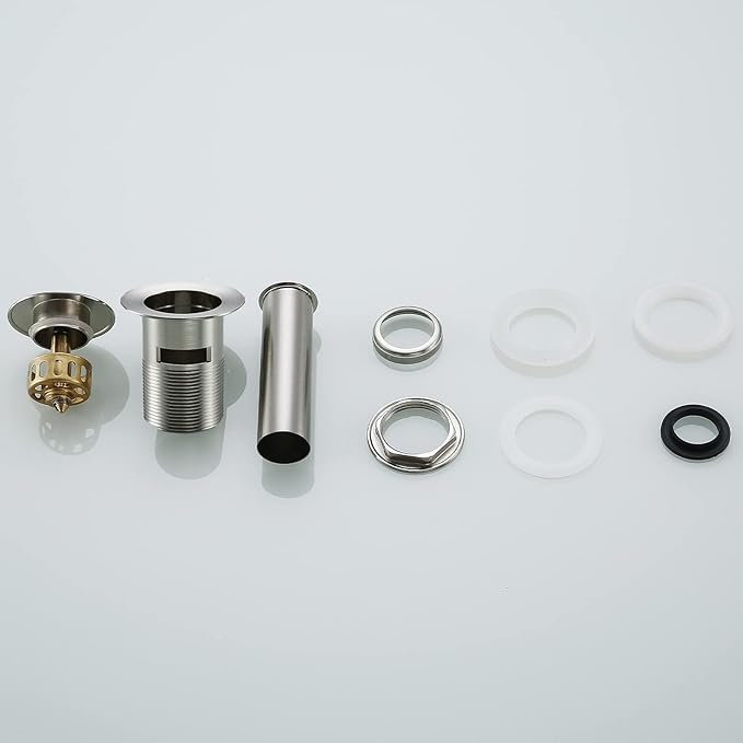 1 1/4 Brushed Nickel Sink Drain, Bathroom Pop Up Drain with Removable Brass Strainer Basket,with Overflow Vessel Lavatory Vanity Sink Drain Stopper, 83606-1BN.