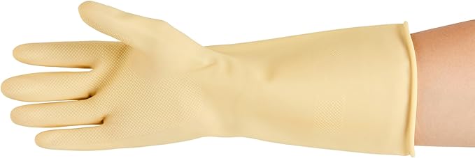 Restaurantware-Clean Tek Professional 22 Mil Medium Cleaning Gloves, 10 Pairs Of Long Cuff Gloves - No-Slip Grip, No-Powder, Yellow Latex Gloves For Kitchen Cleaning, Ideal For Washing Dishes