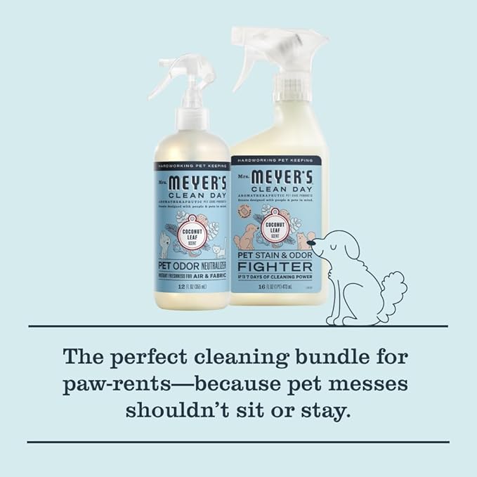 Mrs. MEYER'S Clean Day Pet Cleaning Kit, includes Pet Stain & Odor Fighter 28oz and Odor Neutralizer 28oz, Coconut Leaf
