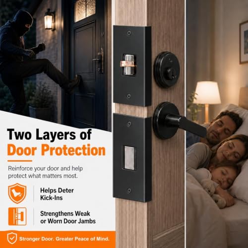 5-Piece Door Reinforcement Kit, 46" Steel Anti Kick-in Set, Black - Image 4