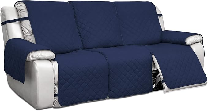 PureFit Water Resistant Reversible Sofa Covers for Reclining Sofa 3 Seat - Non Slip Split Recliner Couch Cover for 3 Cushion Couch, Washable Furniture Protector for Kids, Dogs (3 Seat, Navy/Ivory)