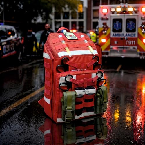 32L First Aid Medical Backpack, Red EMT Bag - Image 3