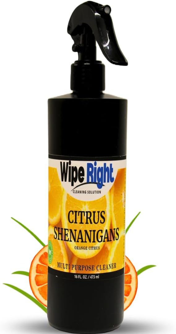 Wipe Right Cleaning Solution- Citrus Shenanigans- Multi Purpose Household Daily Cleaner. Plant Based 16 oz. Orange Scented. Use in Kitchen, bathroom, countertop,walls,fridge,stove