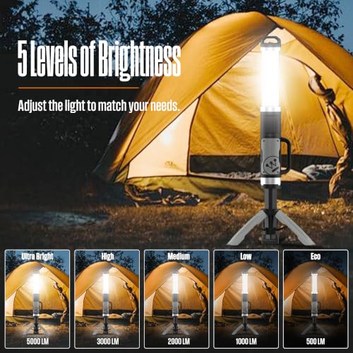 5000 Lumen Rechargeable LED Work Light with Tripod | Travel Essentials - Image 3