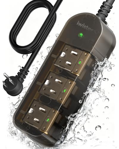 Outdoor Power Strip Weatherproof, 3 AC Outlets, 5FT Extension Cord