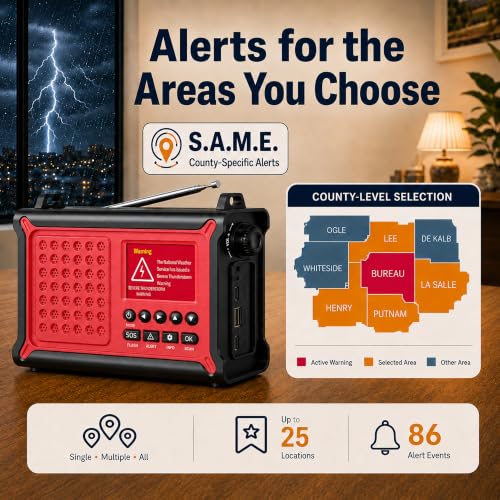 NOAA Emergency Weather Alert Radio with S.A.M.E., 12000mAh Hand - Image 3