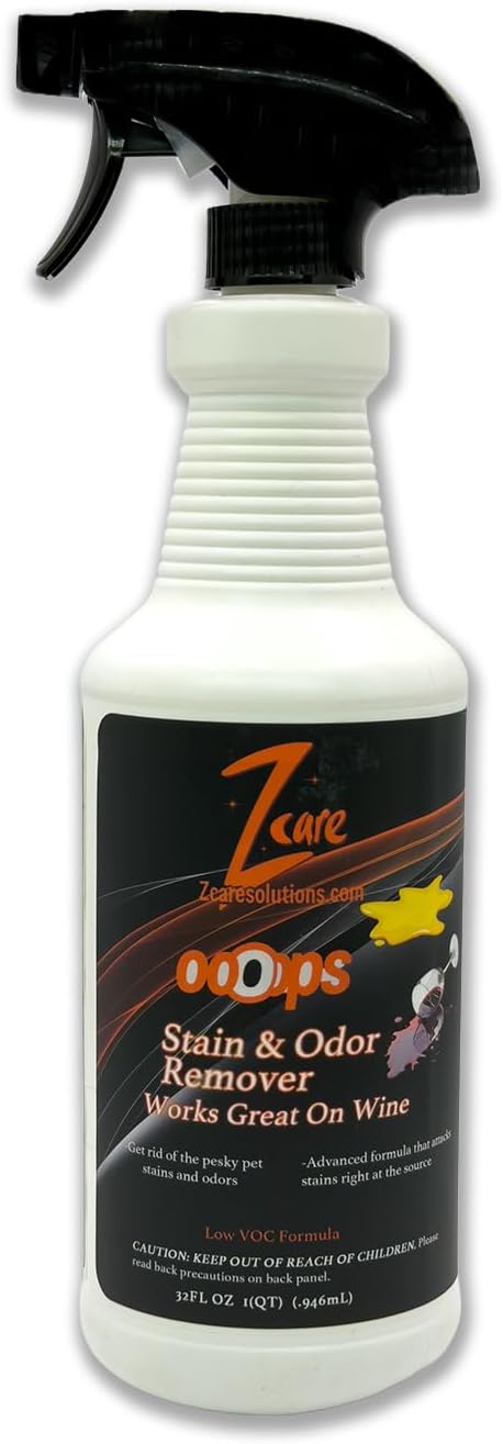 Z care Ooops Stain & Odor Remover (32 oz) – Multi-Surface Low VOC Cleaner for Wine, Pet, and Food Stains | Biodegradable, Fresh Scent, Non-Toxic, Safe for Home & Auto Use