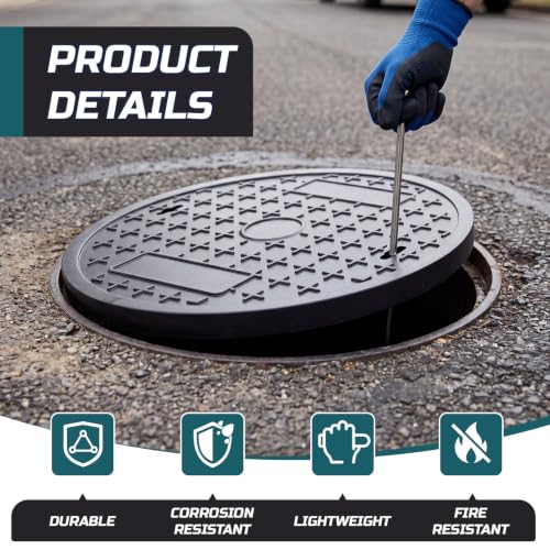 Round Manhole Cover 20 Inch, Hook, Black Recessed Lid - Image 5