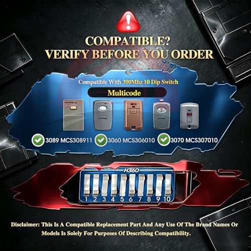2-Pack 10 Dip Switch MultiCode Gate Opener Remote 3089 308911 - Image 3