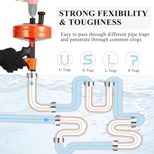 50 FT Drain Snake, Heavy Duty Sewer Snake, Auto-Feed Drain Auger - Image 7