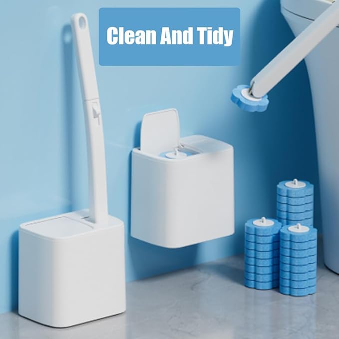 2026 New Disposable Toilet Brush, Disposable Toilet Cleaning System, Ocean/Lemon/Lavender 3 Aromatherapy, Includes Disposable Cleaning Stick, Storage Box and Scented Refill Tabs (White-Mix*18)