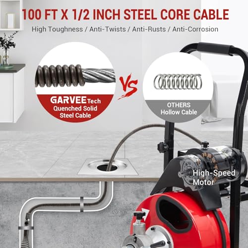 Auto Feed Drain Cleaner Machine, 100 ft x 1/2 in, Black & Red - Image 8