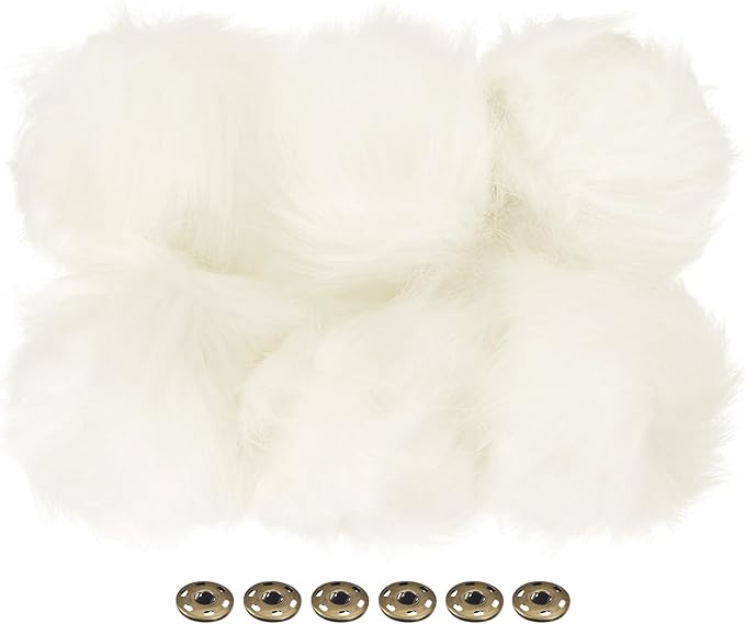 Patikil Faux Fur Pom Poms for Hats - 6 Pcs Fluffy Soft Fur Balls with Snap Button for Keychain, Knitting Hats, DIY Scarves, Gloves, Bag, Christmas, White