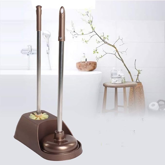 Toilet Brush Plunger Set,Bathroom Accessories Storage Holder/Best Bowl Cleaner Unclog Clogged Bowl Rapidly,Brown