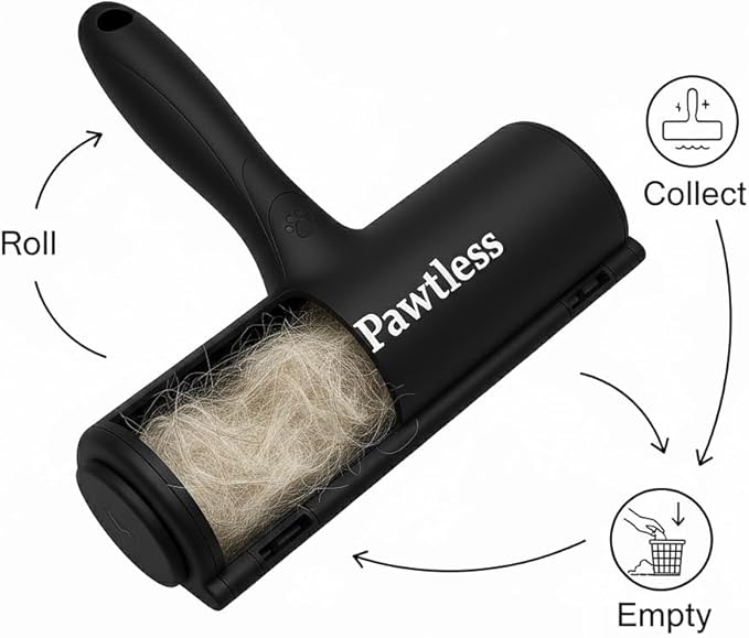 Pet Hair Remover Black - Reuseable Dog & Cat Hair Remover for Furniture, Clothes, Carpet, Car interiors- Eco-Friendly Lint Roller with Self-Cleaning Chamber- No Adhesive, No Refills Needed