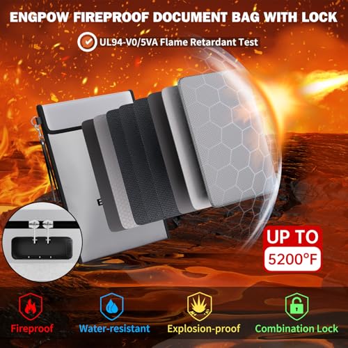 ENGPOW Fireproof Document Bag with Lock (5200℉),15”x 11” - Image 4
