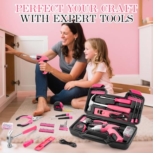 112PCS Pink Drill Set, 3.6V USB Cordless Drill & Home Tool Kit - Image 8