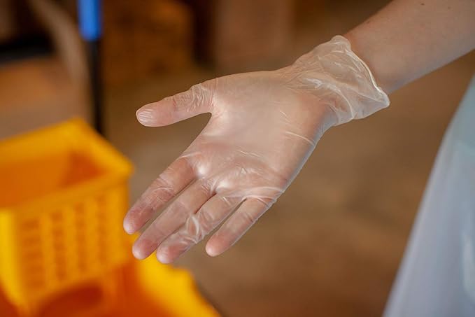SAFE HANDLER Industrial Vinyl Gloves | Latex Free, Powder Free, Multi Purpose, Cleaning, For Work or For Home, Disposable Gloves, 100 per box (1 box)