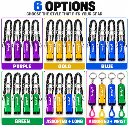 4 Pack Aluminum Emergency Whistles with Straps and Key Rings - Image 6