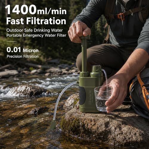 Hand Pump Water Filter, 0.01 Micron Portable Emergency Water Gear - Image 4