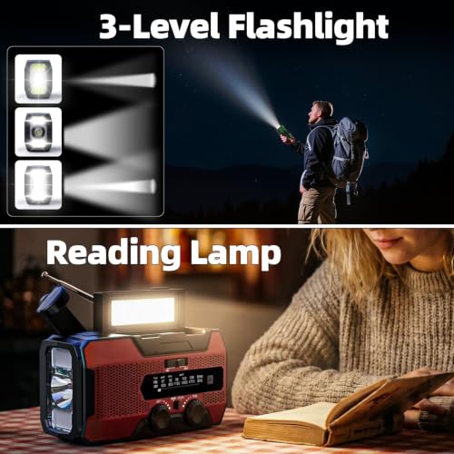 Solarbaby Hand Crank Emergency Radio,10000mAh Red NOAA - Image 5