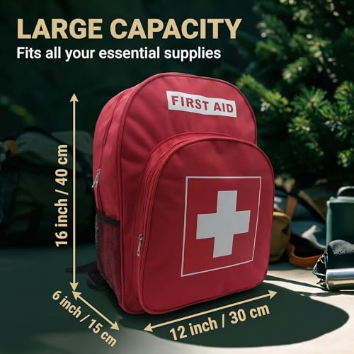 Red First Aid Backpack Empty Emergency Medical Bag Rescue - Image 6