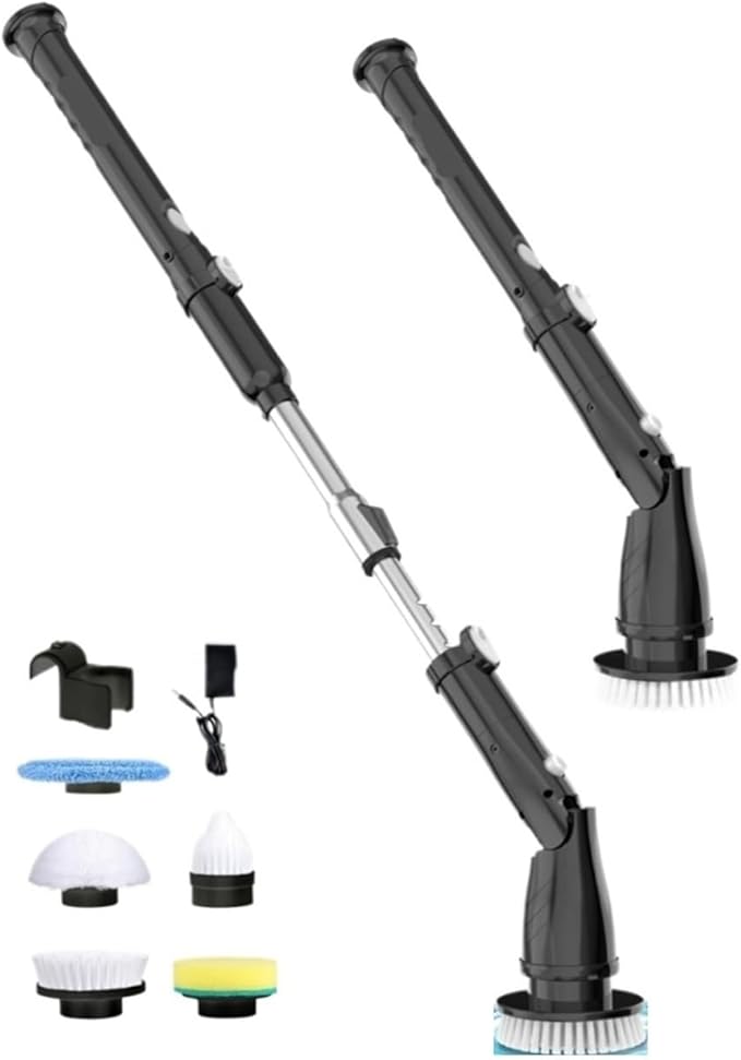 Compatible with TASVAC Electric Spin Scrubber,Cordless Cleaning Brush with 5 Replaceable Heads, Powerful Scrubbing for Bathroom, Tub, Tile, Floor, Kitchen(Black,US)