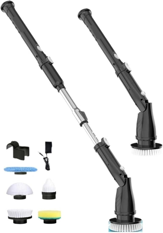 Compatible with TASVAC Electric Spin Scrubber,Cordless Cleaning Brush with 5 Replaceable Heads, Powerful Scrubbing for Bathroom, Tub, Tile, Floor, Kitchen(Black,EU)