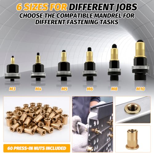 Rivet Nut Tool Kit Carbon Steel(Mandrel Head Set M3-M10&60 - Image 4