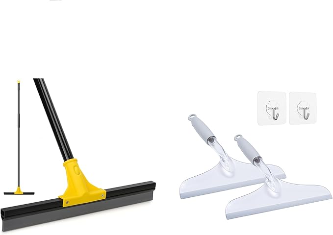 Squeegee Broom for Floor, 18'' Rubber Squeegee with 60'' Long Handle, Shower Squeegee for Shower Glass Door, Rubber Squeegee for Bathroom Tile and Mirror