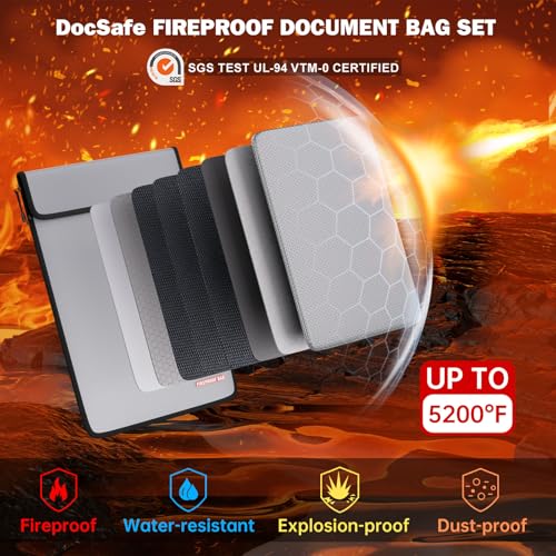 DocSafe Fireproof Document Bag Set(5200℉),Black and Gray - Image 4