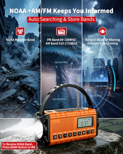 Hand Crank Emergency Radio Am Fm-10000mAh/37000mWh NOAA Weather - Image 3