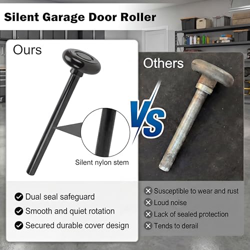 10-Pack 7" Stem Black Silent Garage Door Rollers,Protective - Image 5